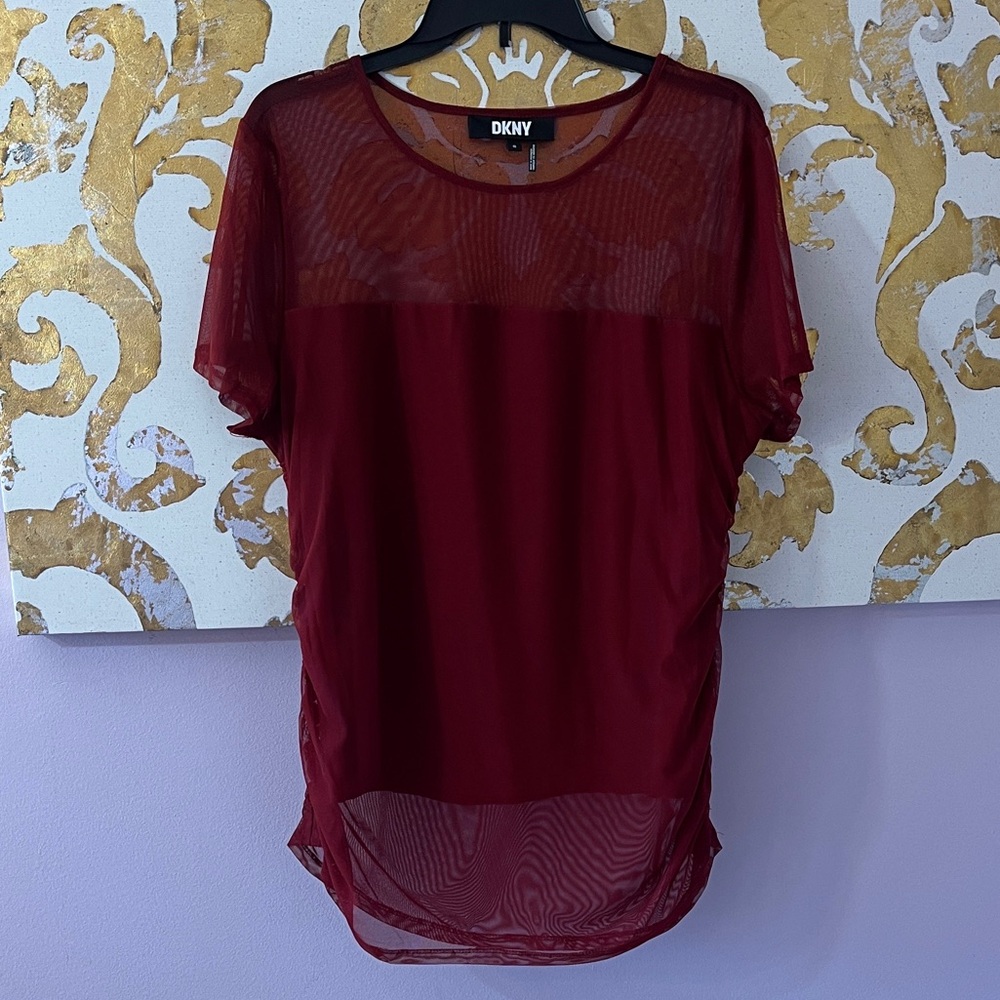 DKNY Size XL Maroon & Black Mesh Y2K Top